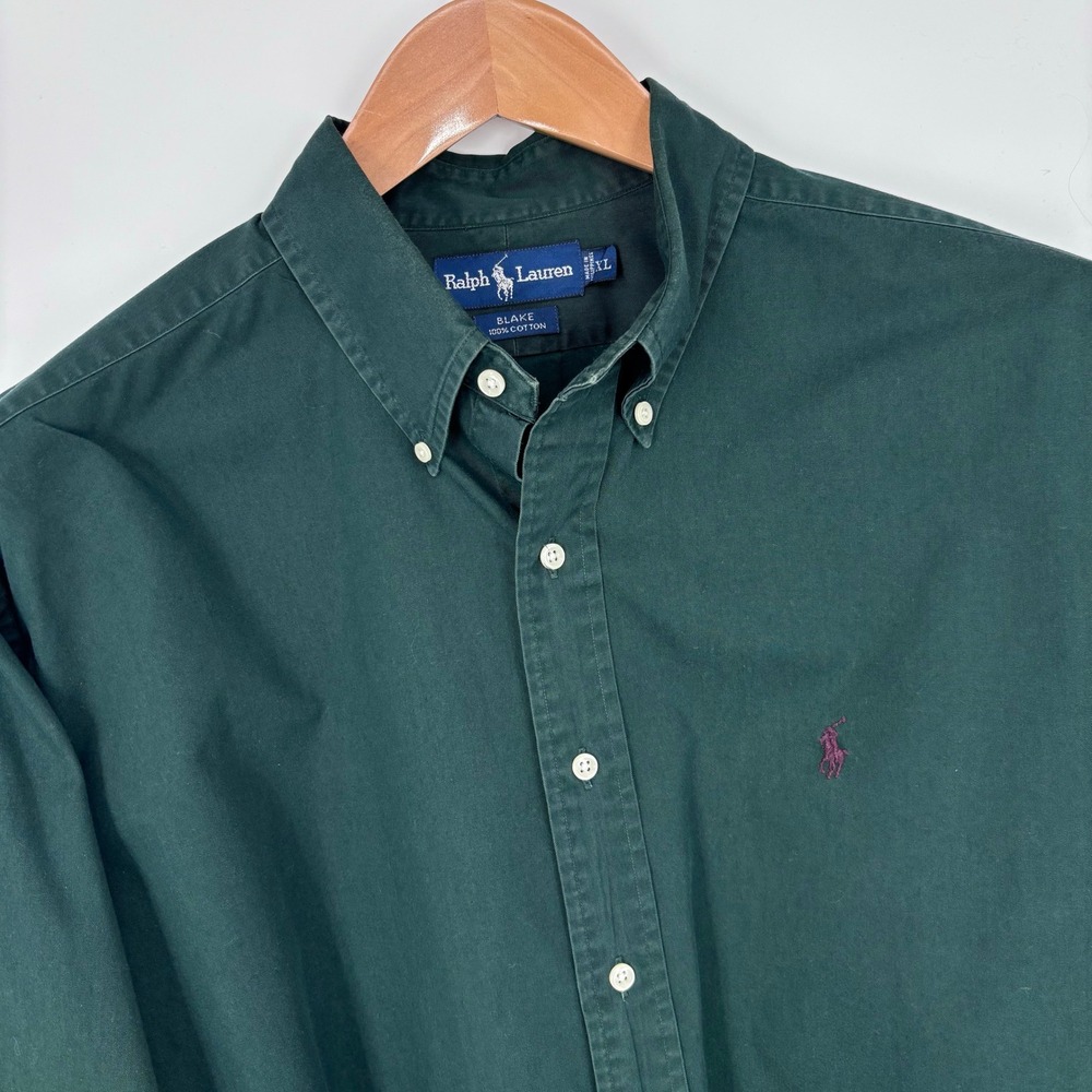 VTG Polo Ralph Lauren Blake Garment Dyed Twill Shirt Mens XL Faded Green Preppy